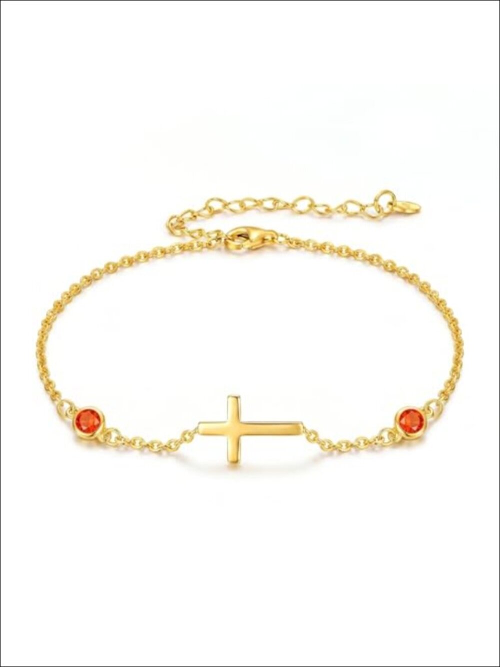 14K Gold Plated Cross Birthstone Link Bracelet, Religious Jewelry Gift for Women